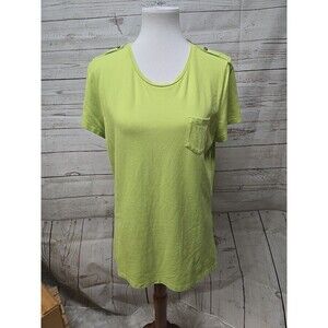 Talbots Top Shirt Green Crew Neckline Short Sleeves Gold Buttons‎ Epaulettes XL